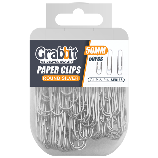 GRABBIT PAPER CLIPS 50MM ROUND SILVER 50PCS