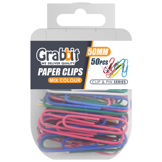 GRABBIT PAPER CLIPS 50MM ROUND MIX COL 50PCS