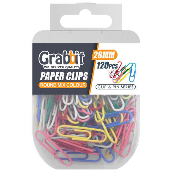 GRABBIT PAPER CLIPS 28MM ROUND MIX COL 120PCS