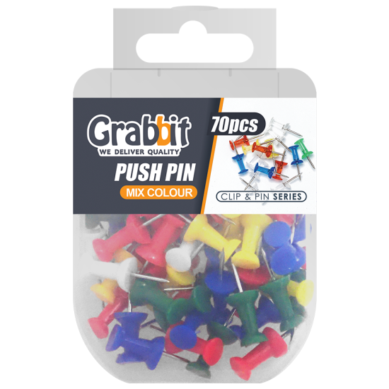 GRABBIT PUSH PINS MIX COL 70PCS