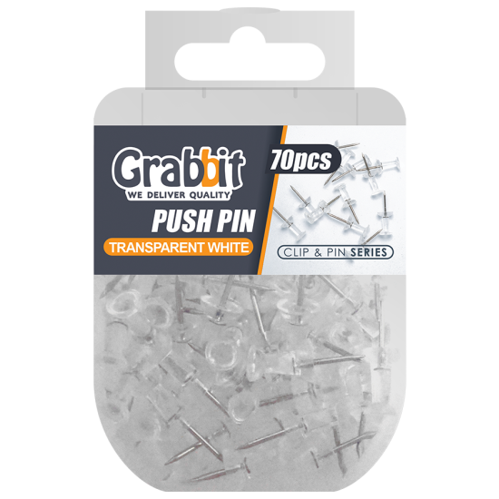 GRABBIT PUSH PINS TRANSPARENT WH 70PCS