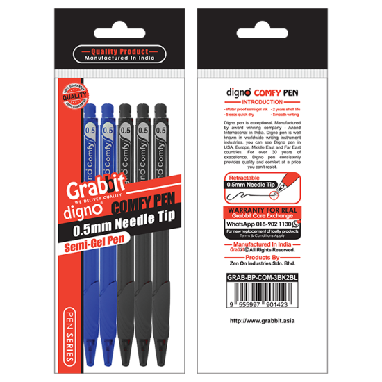 GRABBIT DIGNO COMFY SEMI GEL PEN 0.5 3BK2BL