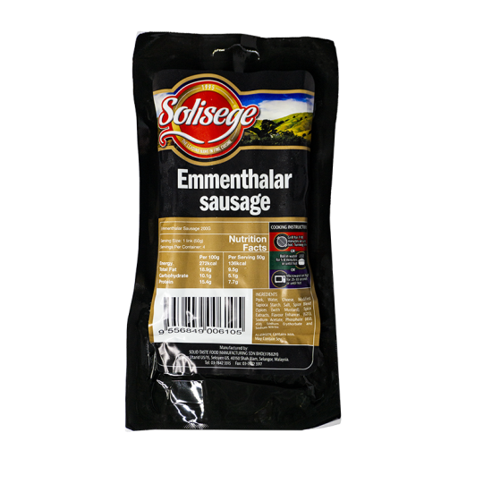 SOLISEGE EMMENTHALER SAUSAGE 200GM