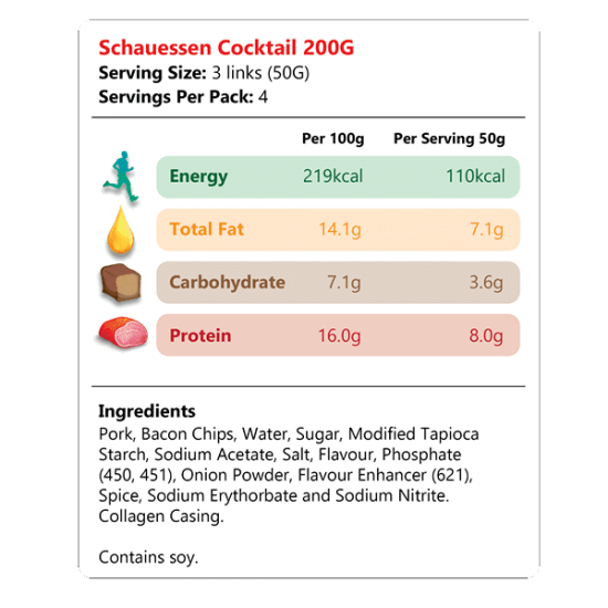 SOLISEGE SCHAUESSEN COCKTAIL SAUSAGE 200GM