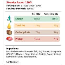 SOLISEGE PREMIUM STREAKY BACON 150GM SOLISEGE PREMIUM STREAKY BACON 150GM