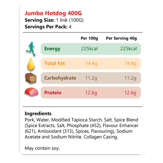 SUPREMO PORK JUMBO HOTDOG 400GM