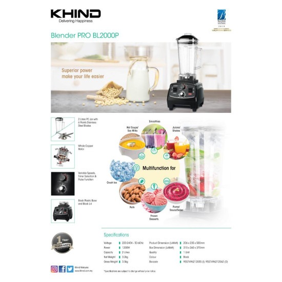 KHIND BLENDER 2L BL2000P