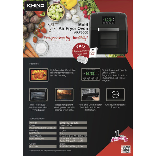 KHIND MULTI AIR FRYER OVEN ARF9500